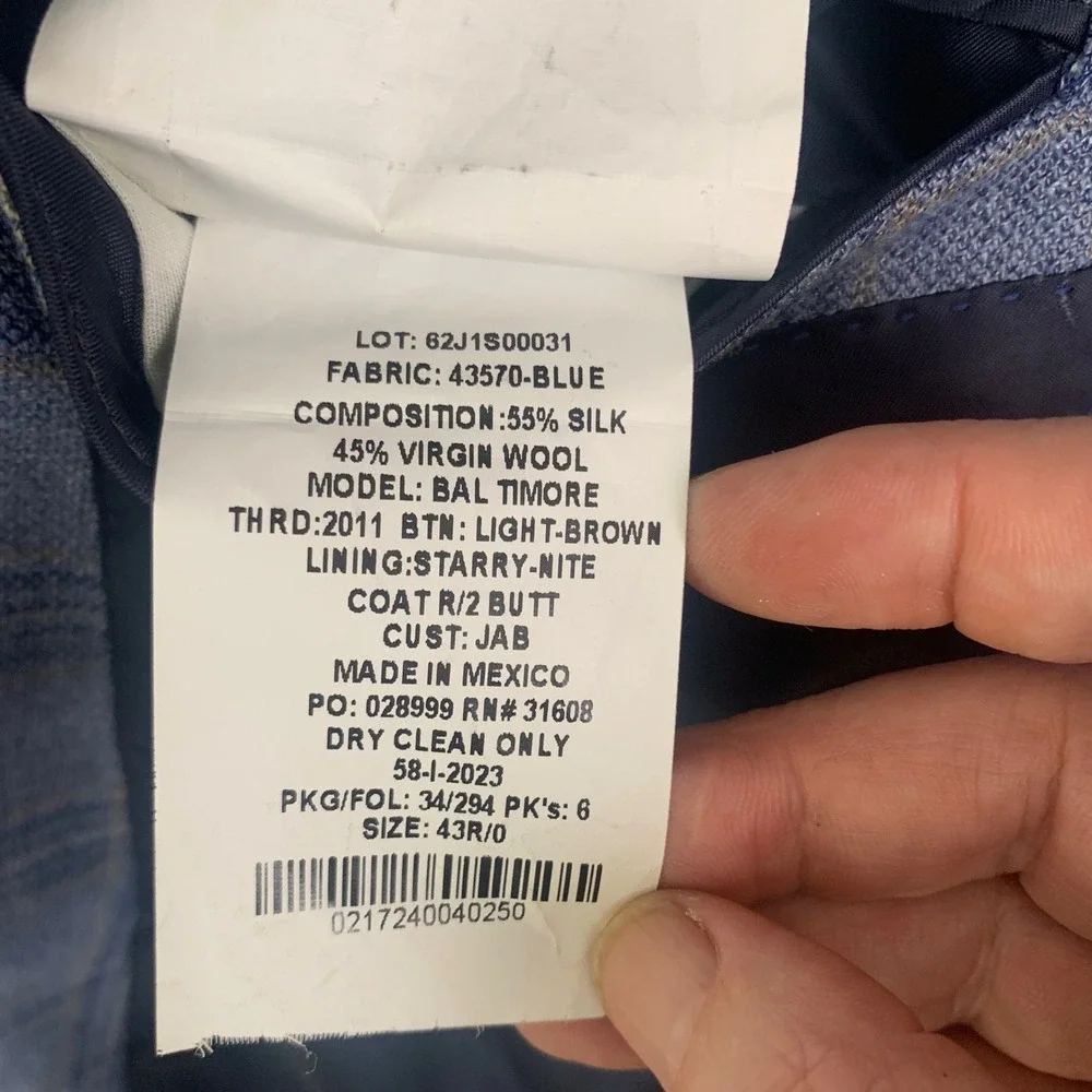 Jos A Bank Reserve Sport Coat 43R Blue Windowpane Silk Wool Lanificio di Pray